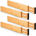 Utoplike 4 pcs Bamboo Kitchen Drawer Dividers Large, Adjustable Drawer Organizers, Spring Loaded, Works in Kitchen, Dresser, Bathroom, Bedroom, Drawer, Desk-Ruum Studio Home