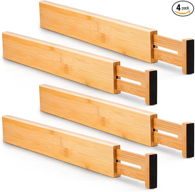 Utoplike Small Bamboo Kitchen Drawer Dividers(Fits 15"-17.7" Drawer Inner Size), 4 PCS Adjustable Drawer Organizers for Socks, Spring Loaded, Works in Drawer for Bedroom, Dresser-Ruum Studio Home