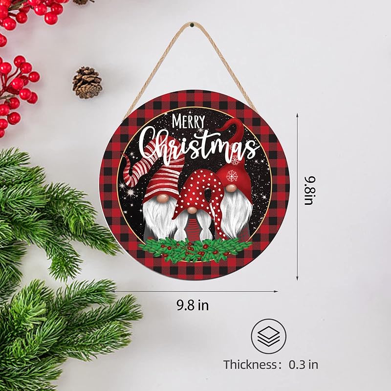 Christmas Gnome Wooden Hanging Sign Door Decoration,Merry Christmas Welcome Sign Front Door with Three Dwarfs for Christmas Home Window Wall Farmhouse Indoor Outdoor-Ruum Studio Home