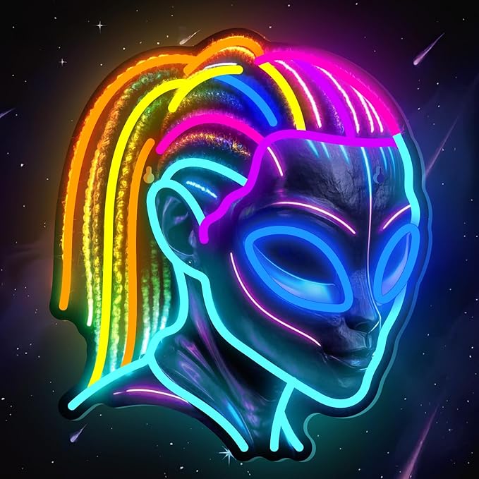 Dreadlocks Alien Neon Sign, E.T Neon Signs for Wall Decor, for Man Cave Game Room Teens Boy Room Decor, Gift for Teens Kids E.T Fans UFO Fans, Dimmable Decoration USB Powered with Switch-Ruum Studio Home