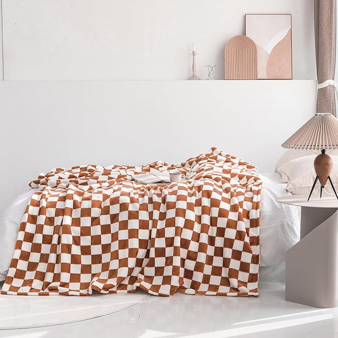 LOMAO Throw Blankets Flannel Blanket with Checkerboard Grid Pattern Soft Throw Blanket for Couch, Bed, Sofa Luxurious Warm and Cozy for All Seasons (Maple Brown, 90"x110")-Ruum Studio Home