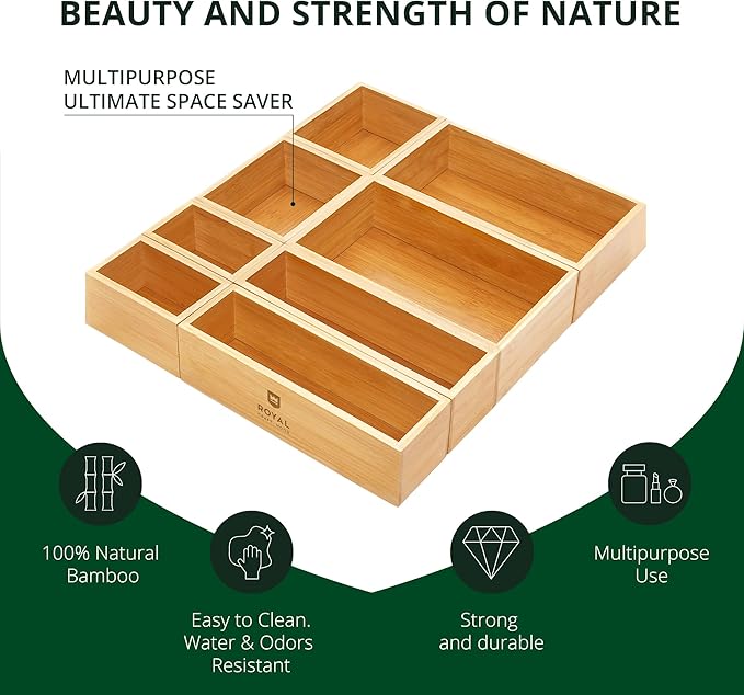 ROYAL CRAFT WOOD Bamboo Jewelry Organizer Box & Chests Set - Versatile Storage Solution for Makeup, Jewelry, and Bathroom Essentials (8 Boxes)-Ruum Studio Home
