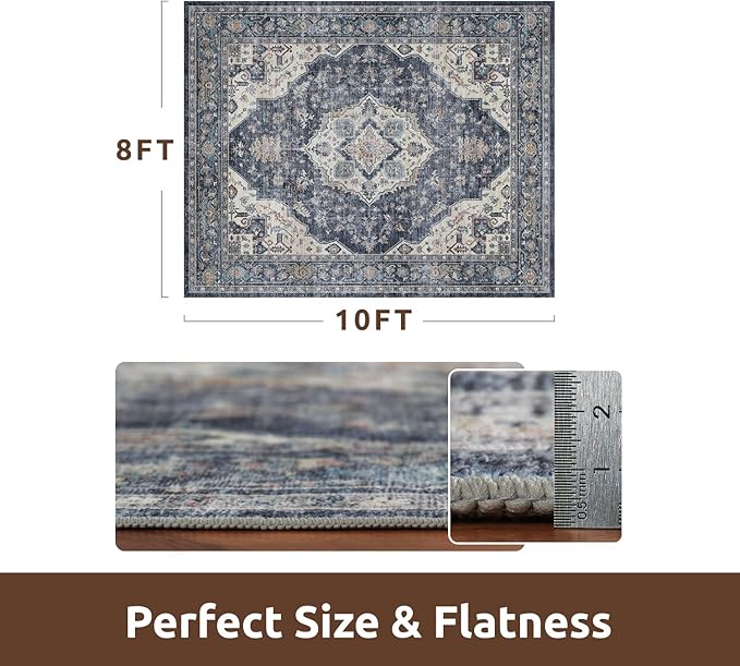 AMOAMI-Area Rug 8X10 Rugs for Living Room-Vintage Soft Blue Rugs for Bedroom-Non Slip Carpet-Washable Rug for Dining Room Living Room Bedroom Office Under Table-Ruum Studio Home