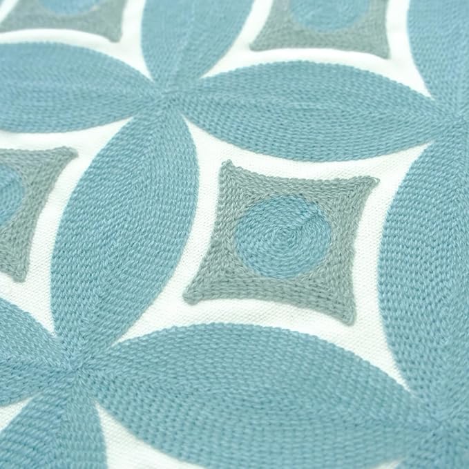 Embroidered Decorative Throw Pillow Cover, 18"x18" Set of 2, Farmhouse Pillowcase Blue Knit Pattern Cotton Canvas Cushion Case Square Floral Pillow Case for Sofa Couch Bed Living Room-Ruum Studio Home