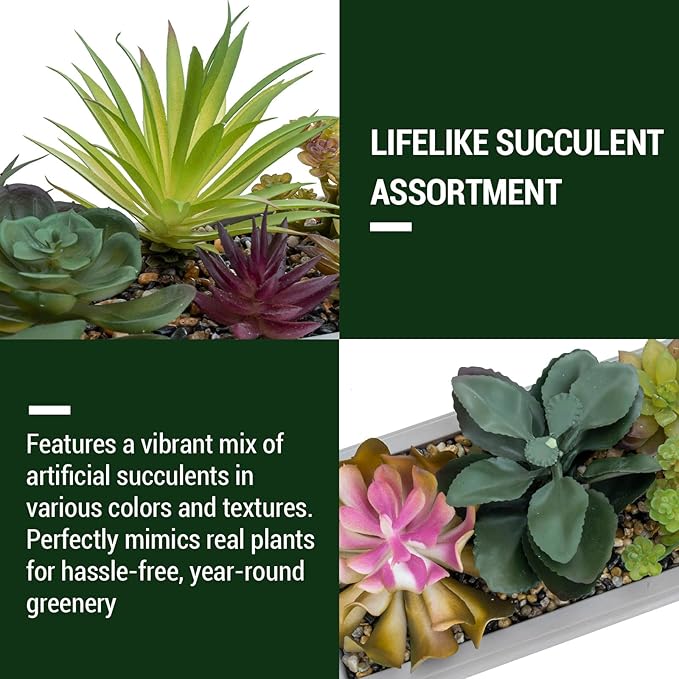 MyGift 15 Inch Mixed Color Assorted Artificial Succulent Plant Arrangement in Modern Gray Clay Planter Tray-Ruum Studio Home