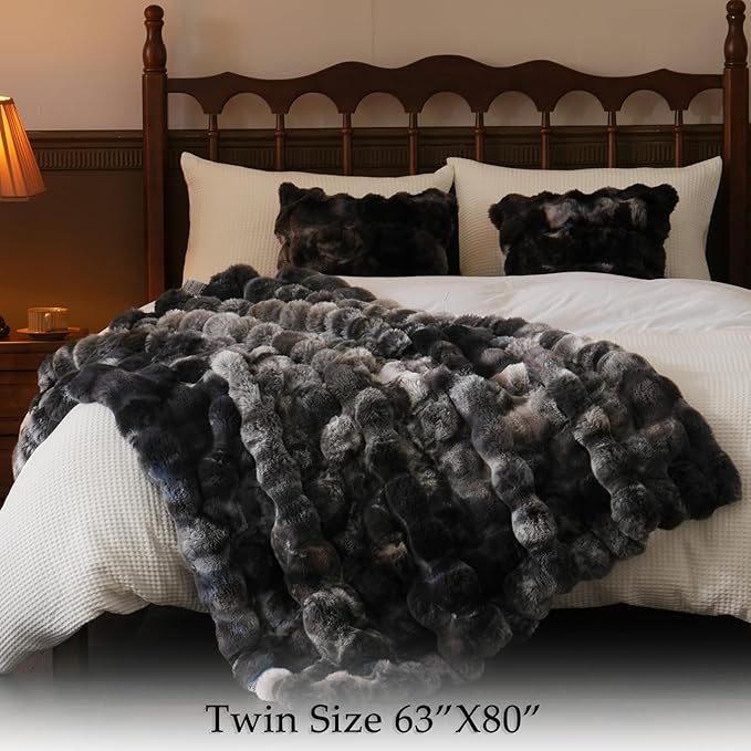 BENVWE Fluffy Faux Fur Throw Blanket for Couch, Soft Plush Thick Cozy Fuzzy Luxury Minky Bubble Blanket for Home Living Room Decor Gift for Women, Tie-dye Grey, 60" x 80", 1100GSM-Ruum Studio Home