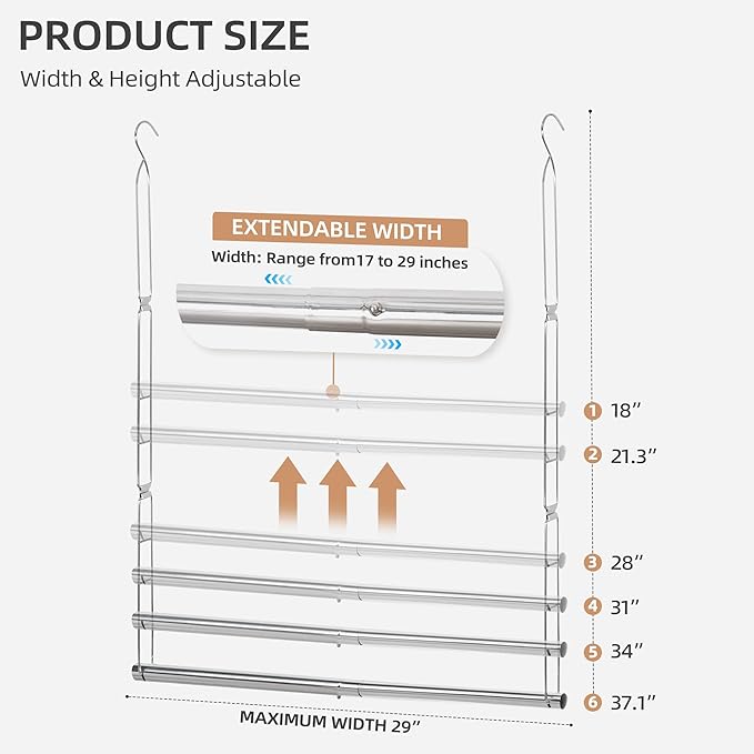 STORAGE MANIAC Hanging Closet Rod, Adjustable Width and Height Closet Hanging Organizer, Space-Saving Clothes Hanging Bar, Closet Extender Hanging Rod Double Closet Hanging Rod, 1 Pack Chrome-Ruum Studio Home