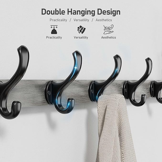 Tatub 29" Rustic Coat Rack Wall Mount with Shelf, Entryway Wall Hooks with Shelf and 5 Metal Hooks, Coat Hangers for Bathroom, Living Room, Bedroom, Kitchen, Grey-Ruum Studio Home