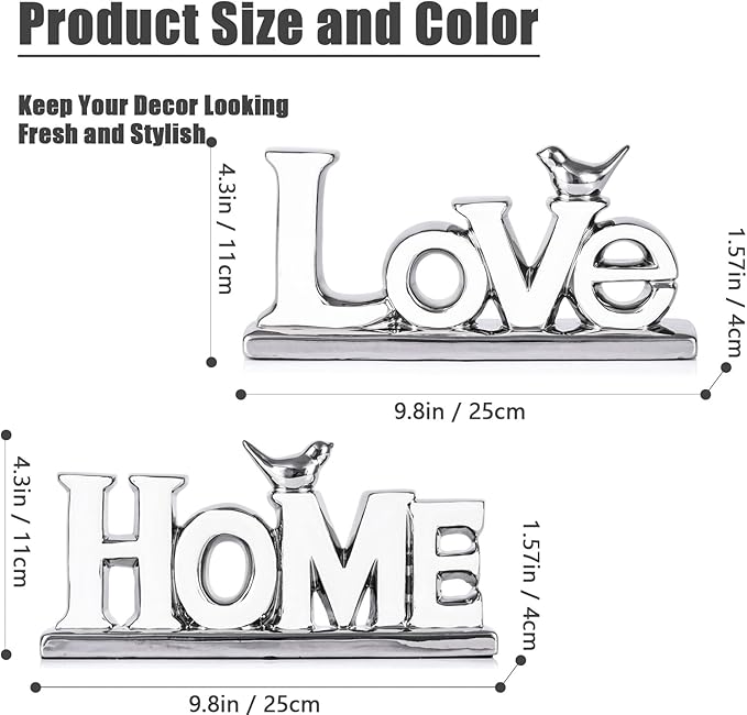 Love Sign Decoration,White and Silver Love Signs for Home Decor Statue,Bird Sculpture Personalized Love Decor,Chrome Style Figurine Decorative Ornaments for Living Room,Bedroom (2 Pcs, White+Silver)-Ruum Studio Home