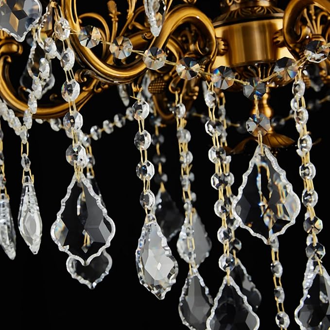 Vintage 6 Arms Crystal Chandelier Candle Light Fixture for Dining Room Living Room Bedroom Hallway Entryway Antique Gold Finish (23"-6 Lights)-Ruum Studio Home