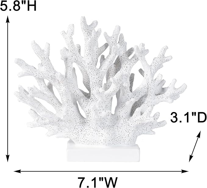 5.8" H White Coral Decor, Resin Coral Statue, Nautical Decorations for Home, Bedroom, Bathroom, Living Room, Beach/Coastal/Ocean Themed Cabinet Shelf Tabletop Decor-Ruum Studio Home