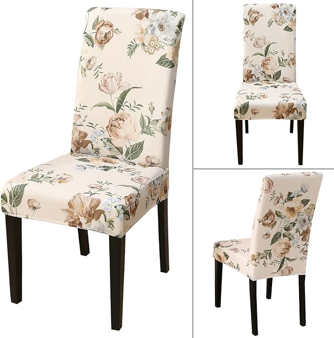 JQinHome Pattern Chair Covers for Dining Room Set of 6, High Stretch Removable Washable Parsons Chair Slipcover for Home Party Hotel Wedding Ceremony (Peony Flower,6PCS)-Ruum Studio Home
