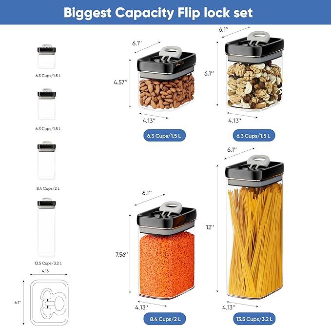 Chef's Path Airtight Food Storage Containers Set for Home Organization - 7 Piece Largest Flip Lock Set w/more Capacity - BPA Free Plastic Dry Food Storage Containers with Lids-Ruum Studio Home
