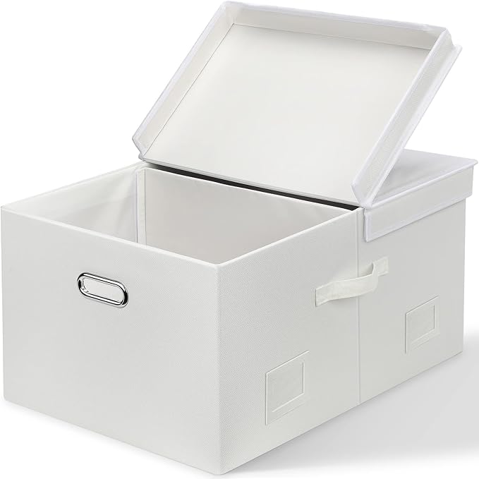 75 Quarts Extra Large Decorative Storage Bins with Lids, 1 Pack White Collapsible Storage Bins with Lids, Stackable Storage Bins Decorative Box Storage With Lid Extra Large-Ruum Studio Home