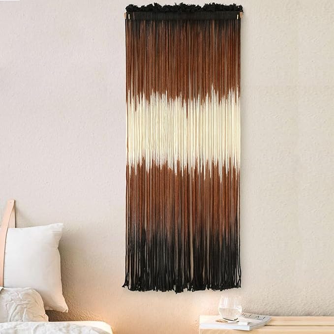 Macrame Wall Hanging Brown Boho Hand Woven Tassel Yarn Tapestry Wall Art for Living Room Bedroom Fiber Art 15''W*43''L-Ruum Studio Home