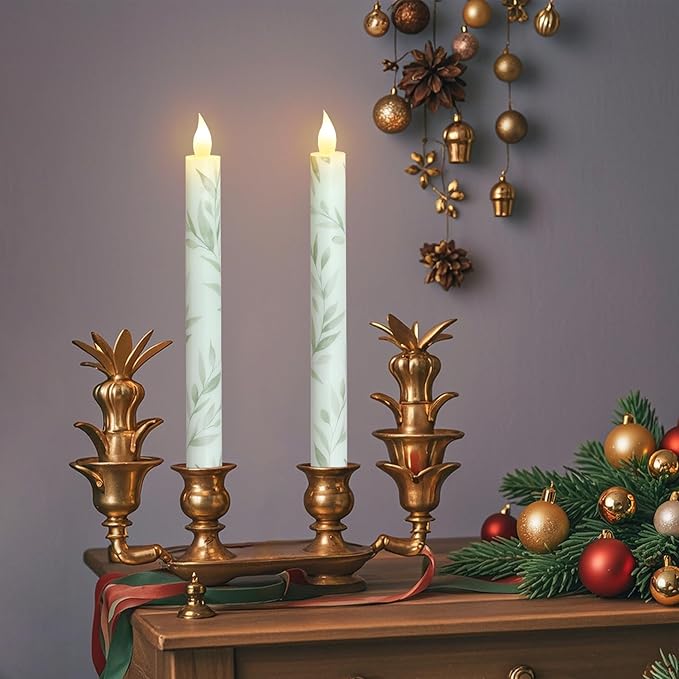 Willow Leaf Flameless Taper Candles with Remote & Timer Real Wax LED Taper Candles Flickering Candlesticks Battery Operated Candle for Home Wedding Party Summer Fall Christmas Decor 2 Pack 9.6"-Ruum Studio Home
