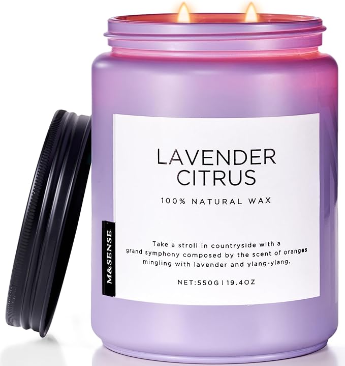 M&SENSE Lavender Citrus Candles, 19.4oz 110H Burn Time Large Natural Soy Candles for Home Scented, Stress Relief Aromatherapy Gifts for Mom Friends Teacher & Spa, Bath, Yoga-Ruum Studio Home