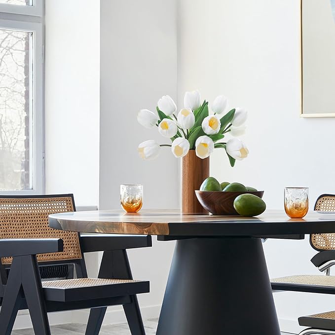 White Artificial Tulips, 2 Bundles 14Pcs, Fake Tulips Artificial Flowers, 2 x 2.4 Inch Large Flower Head Big Tulip, Easter Valentine's Day Mother's Day Home Decoration Flowers-Ruum Studio Home