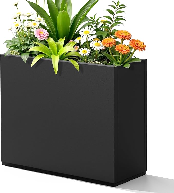 FENCY Metal Planter Box, Large Rectangular Planters for Outdoor Plants, Outdoor Tall Planters with Drainage Holes, Black Metal Planters (30" L x 12" W x 24" H)-Ruum Studio Home