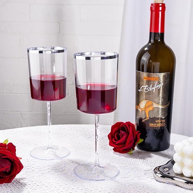 Ciaell 12 Pack Plastic Wine Glasses - 14 Oz Plastic Wine Glasses with Stem - Square Silver Disposable Stemmed Glass for Parties & Weddings & Outdoors-Ruum Studio Home