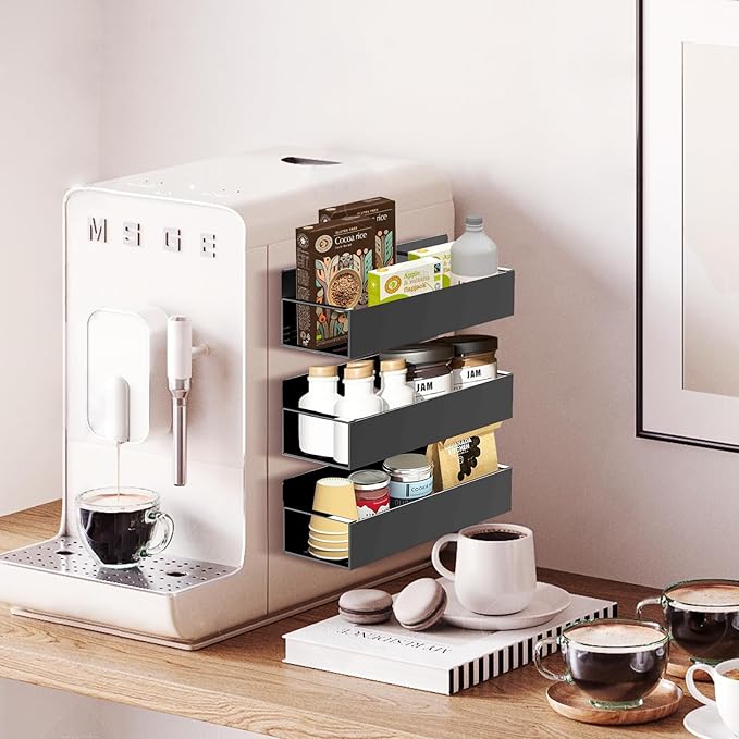 Magnetic Spice Rack Organizer for Fridge Seasoning Organizer for Kitchen storage with Screw or Adhesive Hanging,Magnetic Shelf with Hook for Refrigerator and Oven (Black, 5pack)-Ruum Studio Home