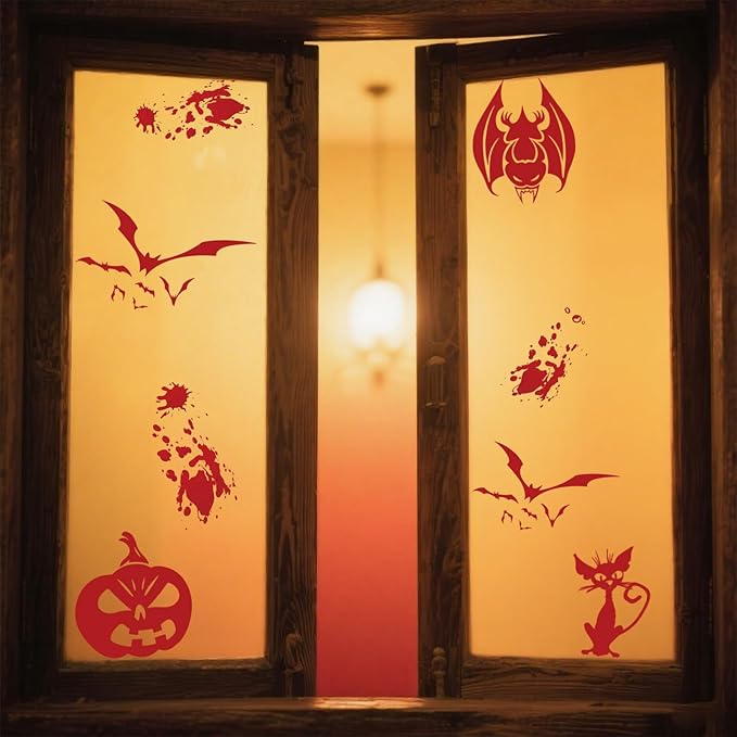 8 Sheets Halloween Window Clings, Bloody Handprint Footprint Window Stickers Scary Halloween Decorations Self Adhesive Wall Decal for Party Bathroom Car Door Zombi Restroom Sign Decals-85 Pcs-Ruum Studio Home