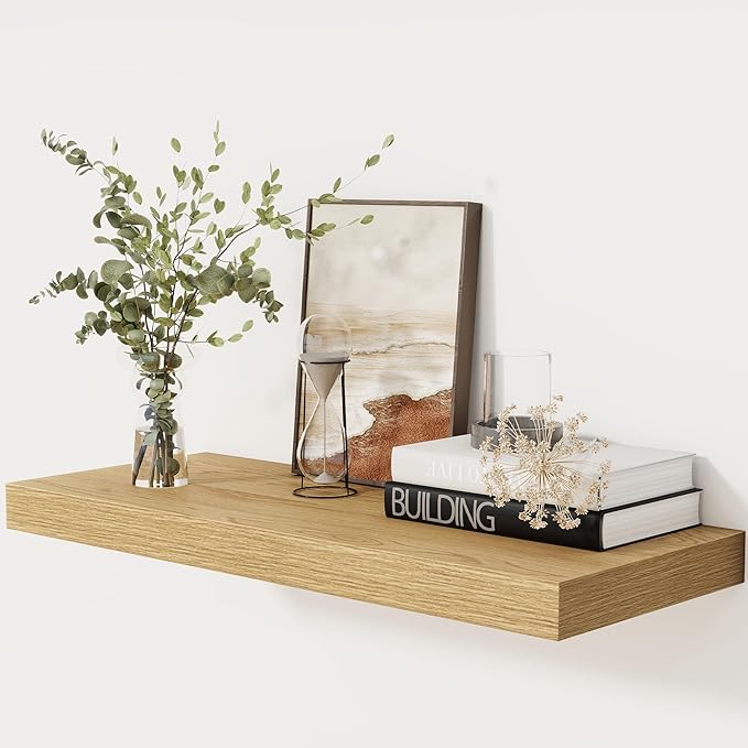 Floating Shelves 30 Inch Long, 12 Inch Deep Floating Shelf for Books, Rustic Wood 30 x 12 Storage Shelves for Wall Storage & Display, Thicked Wall Shelf for Kitchen, Living Room, Oak Color, 1 Pack-Ruum Studio Home