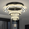 Flashing God Modern Crystal Chandeliers Dia 24" Black Chandelier Flush Mount Ceiling Light for Bedroom Living Room Dining Room Hallway Dimmable 3 Rings LED Celing Lighting Fixtures-Ruum Studio Home