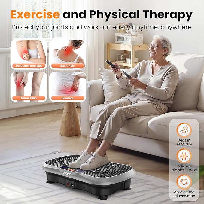 AXV Vibration Plate Fitness Platform Exercise Machine Vibrating Lymphatic Drainage Shaking Full Body Shaker Workout Vibrate Stand Shake Board Sport Gym for Weight Loss Fat Burner for Women Men-Ruum Studio Home