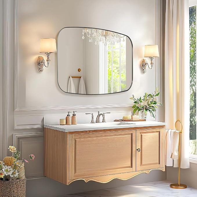 ANDY STAR Brushed Nickel Bathroom Mirror, 30x36’’ Oblong Mirror with Stainless Steel Metal Frame, Silver Oval Vanity Mirror for Over Sink, Modern Anti Rust Wall Mounted-Ruum Studio Home