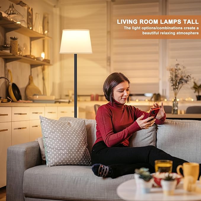 Floor Lamps for Living Room - 3 Color Temperatures Standing Lamp with White Shade, Modern Floor Lamp with LED Bulbs, Black Tall Lamp for Bedroom Office(9W Bulb Included)-Ruum Studio Home