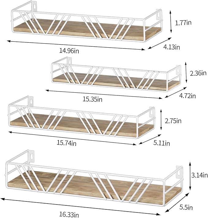 Floating Shelves for Wall Set of 4, Different Sizes Mounted Wood Floating Shelf, Wall Shelves for Living Room, Bedroom, Bathroom, Kitchen, Farmhouse Decor, Office-Ruum Studio Home