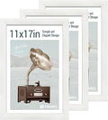 11x17 Picture Frame 3 Pack - White Woodgrain, Solid Wood & HD Tempered Glass, Wall Gallery Poster Frame-Ruum Studio Home