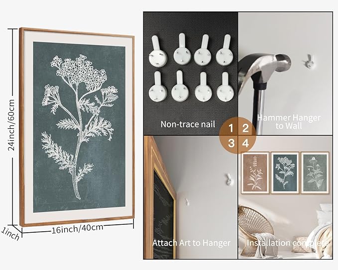 SIGNINART Neutral Botanical Framed Canvas Wall Art Set, Vintage Floral Wall Decor, Boho Minimalist Plant Wall Painting, Art Print for Farmhouse Living Room, Bedroom, Office, Bathroom 16"x24"x3-Ruum Studio Home
