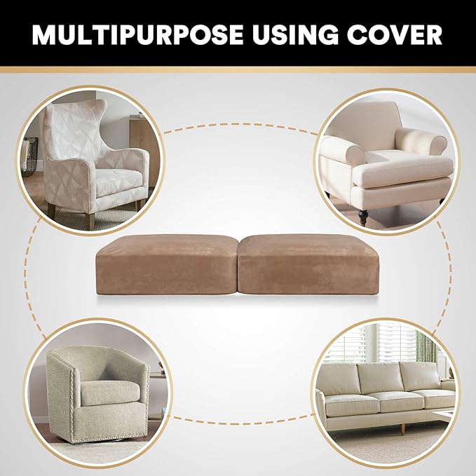 PrinceDeco Stretch Velvet Couch Cushion Covers, Soft Cushion Slipcover for Chair Loveseat Sofa Cushion Furniture Protector Seat Cushion Sofa Cover (Each Width Up to 29.5", Camel)-Ruum Studio Home