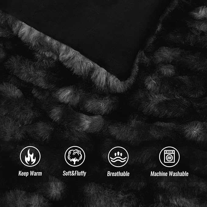 Ultra Soft Luxury Faux Fur Throw Blanket for Counch,Fuzzy Fluffy Plush Warm Cozy Elegant Wrinkled Blanket for Sofa Bedroom Living Room,（50"x60",Tie-dye Black）-Ruum Studio Home