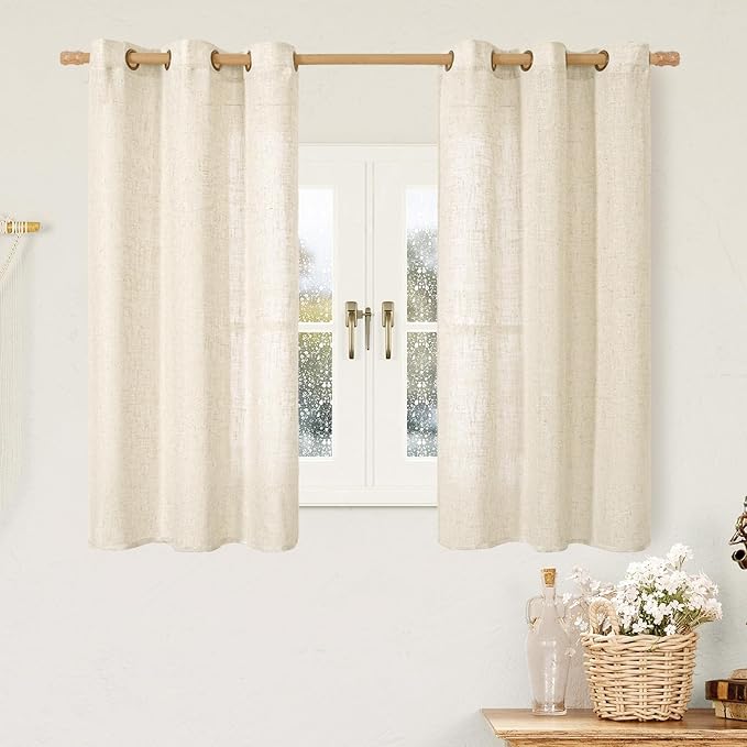 LAMIT Window Linen Curtains 45 Inch Length 2 Panels, Beige Light Filtering Panels Bronze Grommet Neutral Drapes for Bathroom/Loft Room, 34 x 45 Inch-Ruum Studio Home