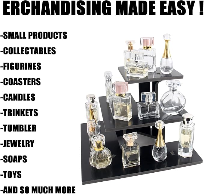 WANLIAN 3-Tier Corner Retail Table Display Stand, Portable Display Rack Shelves for Vendors, Craft Shows, Farmers Market, Pop Up Shop Countertop Black Risers for Display, Soap, Candles, Tumblers-Ruum Studio Home
