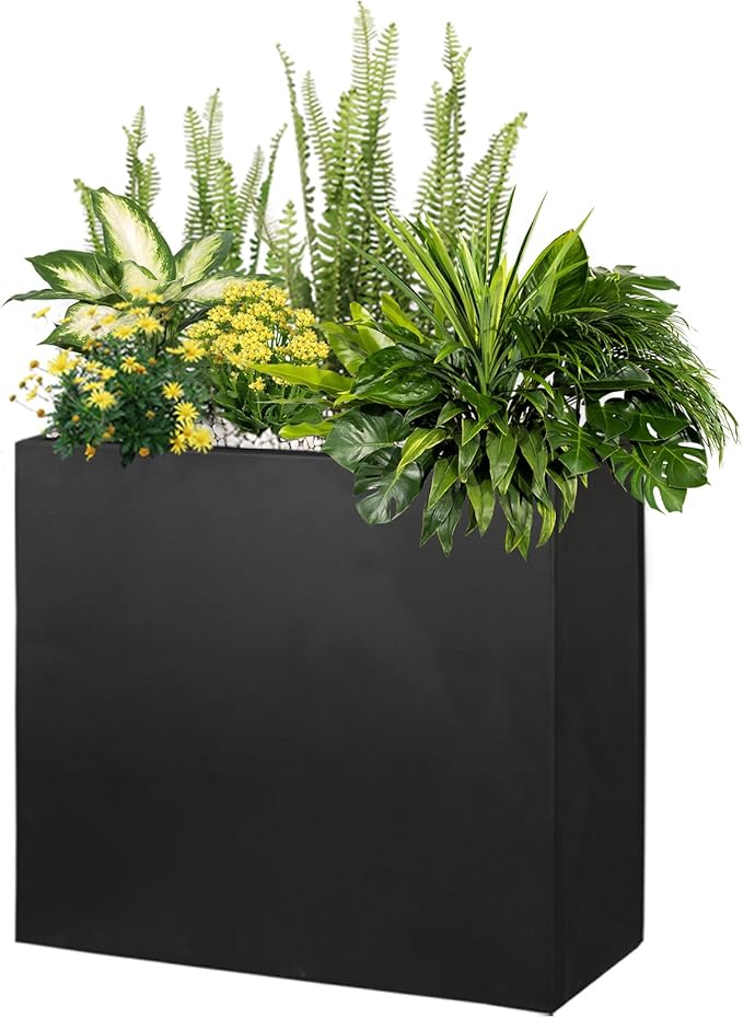 Galvanized Steel Metallic Heavy Planter for Outdoor Plants Metal Outdoor Planter Spliced Flower Box with Partitions for Outside,Indoor,Garden (Black, 24 * 12 * 24)-Ruum Studio Home