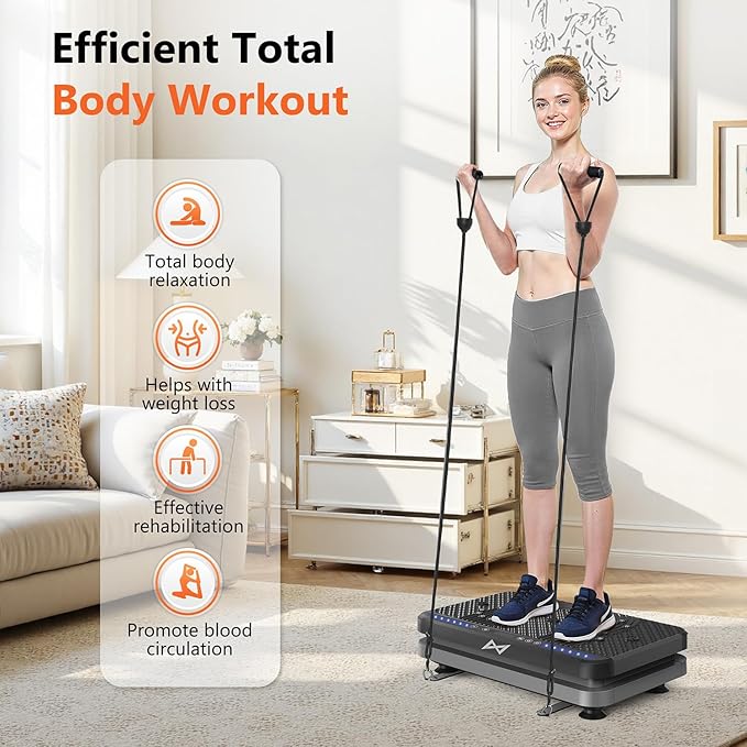 AXV Vibration Plate Fitness Platform Exercise Machine Vibrating Lymphatic Drainage Shaking Full Body Shaker Workout Vibrate Stand Shake Board Sport Gym for Weight Loss Fat Burner for Women Men-Ruum Studio Home