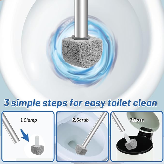 Pumice Stone Toilet Bowl Cleaner Toilet Deep Cleaning,Bathroom Cleaner Brush with Long Handle for Remove Hard Water Stains with Toilet Handle+ Pumice Stones-Ruum Studio Home