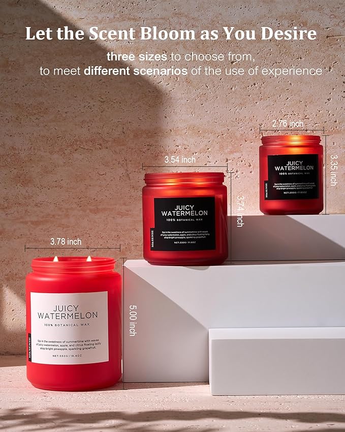 M&SENSE Juicy Watermelon Scented Candle, 19.4oz 110 Hours Clean Non Toxic Natural Soy Wax Long Lasting Candle for Women Men, 2 Wick Fruit Scent Home Fragrance Home Decor for Housewarming Gifts-Ruum Studio Home