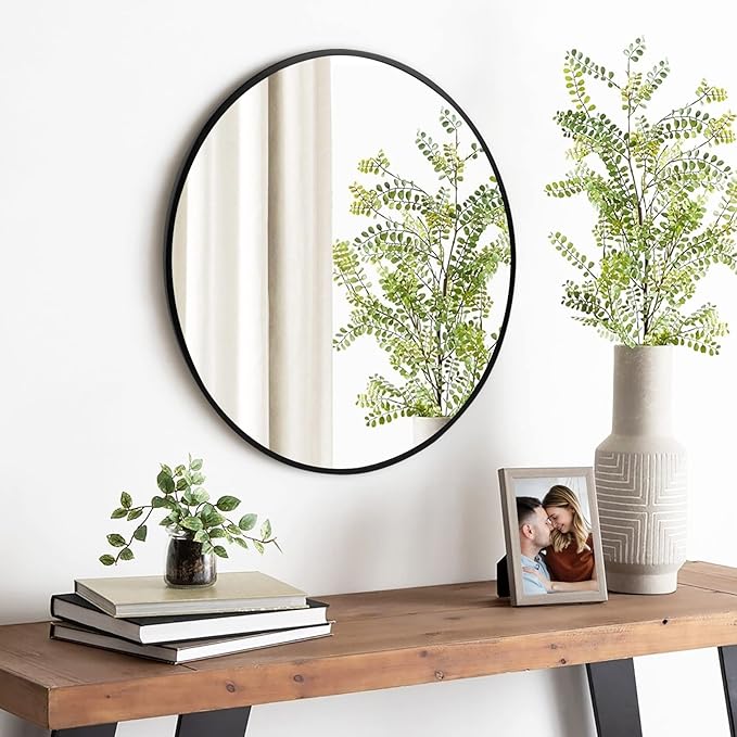 Fabuday Black Circle Mirror for Wall 22 inch - Round Mirror for Bathroom, Entryway, Living Room, Hallway, Bedroom Decor, Small Matte Frame Mirrors-Ruum Studio Home