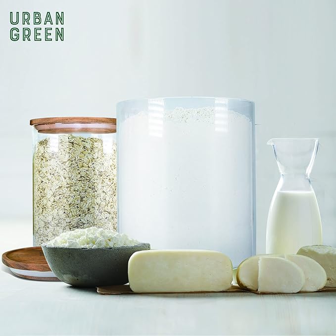 Urban Green Glass Jars with Airtight Lids, Airtight Glass Canisters set, Large Food Storage Containers with Wood Lids, 2 Pack of 100oz， Dry Food Pantry Jars, Flour Containers-Ruum Studio Home
