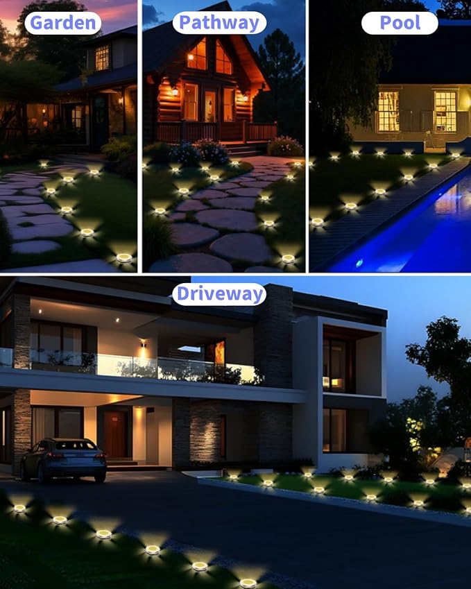 Solar Ground Lights Outdoor 18 Pack Waterproof, Upgraded Solar Garden Lights with 4 Side Light, Stainless Steel Solar Powered Disc Landscape Light for Walkway Lawn Yard Patio Deck-Warm White-Ruum Studio Home