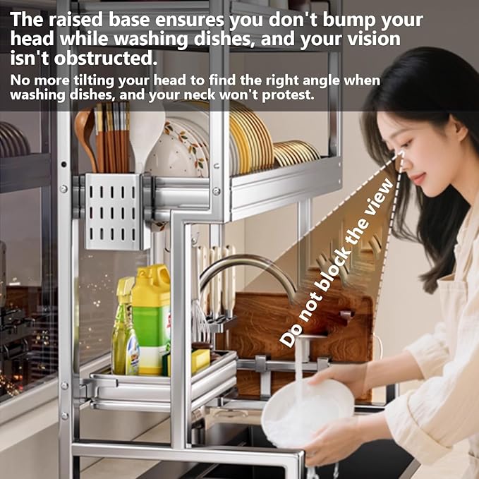 Kitchen Sink Rack Sink Above The Dish Drain Dish Washing Rack Stainless Steel Multifunctional Dish Storage Rack,Over The Sink Drying Rack for Dishes(1,75cm/29.5in)-Ruum Studio Home