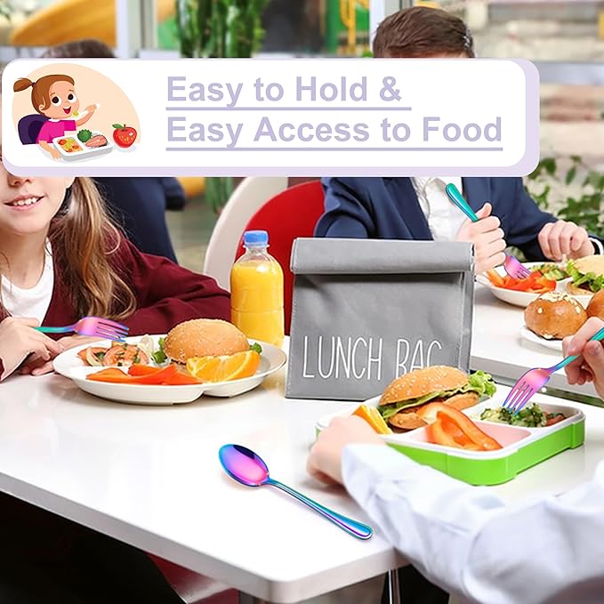 E-far 10-Piece Rainbow Toddler Utensils, Kid Stainless Steel Silverware Set, Children Safe Forks and Spoons Set for Self Feeding, Healthy & Non-Toxic, Mirror Polished & Easy to Clean-Ruum Studio Home