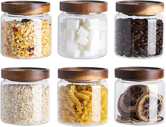 Kanwone Glass Storage Jars Set of 6, 17 Ounce Airtight Food Storage Containers with Bamboo lids, Clear Glass Canisters for Pantry, kitchen, Flour, Sugar, Tea, Coffee, Snack, Spice and Herbs-Ruum Studio Home