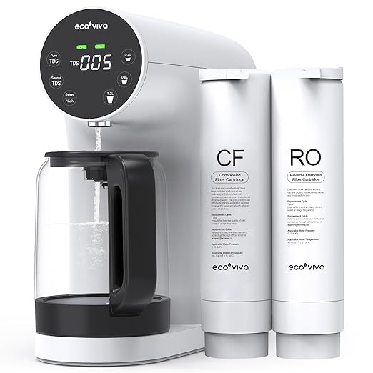 Ecoviva Countertop Reverse Osmosis Water Filtration System, Portable RO Water Filter Purifier with 5 Stage Filtration, 3:1 Pure to Drain, TDS Monitor, Faster Delivery Flow, Plug and Use - White-Ruum Studio Home