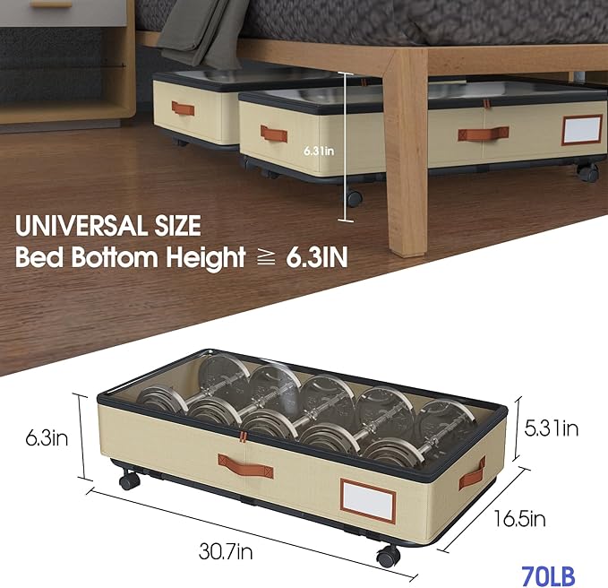 IUI Under Bed Storage with Wheels & Lid, 50L Large Capacity Underbed Storage Containers, Versatile Under The Bed Shoe Storage for Clothes, Books, Toys, 2 Pack, Ivory White-Ruum Studio Home